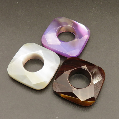 Natural Agate Linking Rings,Faceted Square Donut,Dyed,Random mixed color,8.5x35x35mm,Hole:15mm,about 14g/pc,1 pc/package,XFPC01249bhia-L001