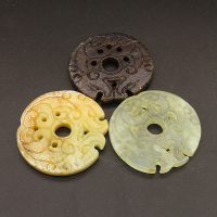 Natural New Jade Filigree Joiners,Flat Round,Dyed,Random mixed color,4x36mm,Hole:6mm,about 10g/pc,1 pc/package,XFPC01273bhva-L001
