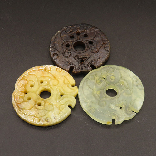 Natural New Jade Filigree Joiners,Flat Round,Dyed,Random mixed color,4x36mm,Hole:6mm,about 10g/pc,1 pc/package,XFPC01273bhva-L001