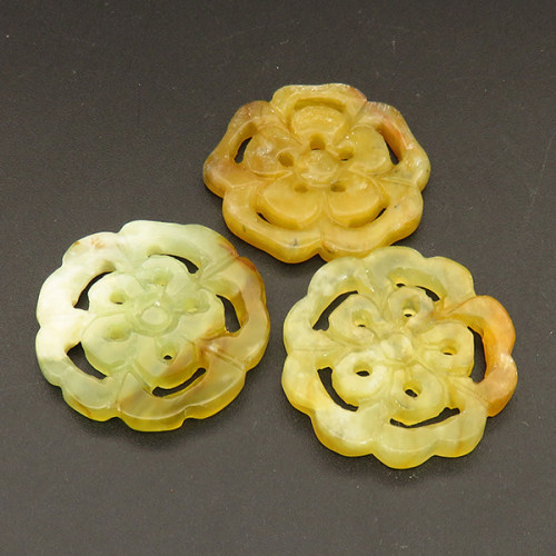 Natural Alabaster Filigree Joiners,Flower,Dyed,Brown and Green,4x29mm,Hole:2mm,about 5.1g/pc,1 pc/package,XFPC01285bhva-L001