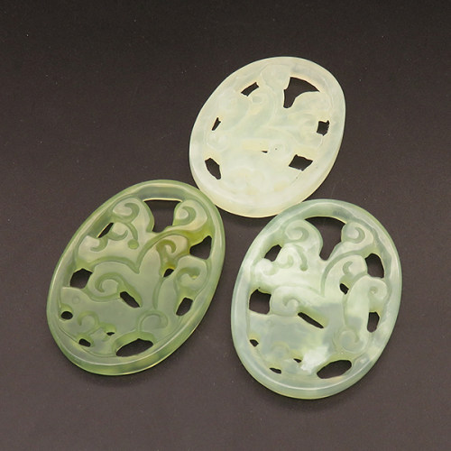 Natural Alabaster Filigree Joiners,Oval,Dyed,Green,6x37x53mm,about 17g/pc,1 pc/package,XFPC01299bhva-L001