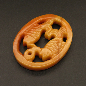 Natural Alabaster Filigree Joiners,Fish,Oval,Dyed,Orange,7x37x47mm,Hole:2.5mm,about 18g/pc,1 pc/package,XFPC01374bhva-L001