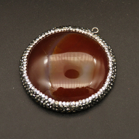 Natural Agate Pendants,with Rhinestone,with Brass Peg Bails,Flat Round,Dyed,Brown,9x44mm,Hole:2.5mm,about 24.9g/pc,1 pc/package,XFPC01407ahlv-L001