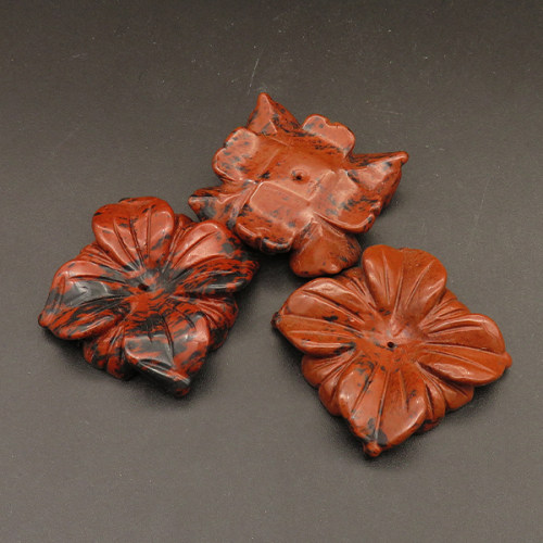 Natural Breciated Jasper Cabochons,Flower,Dark Red,10x37x37mm,Hole:1mm,about 16.6g/pc,1 pc/package,XFPC01410bhva-L001
