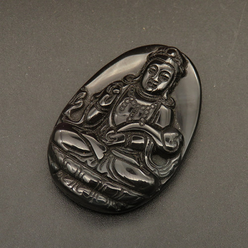 Natural Obsidian Pendants,Buddha Statue,Black,10x32x47mm,Hole:1.5mm,about 19.1g/pc,1 pc/package,XFPC01416biib-L001