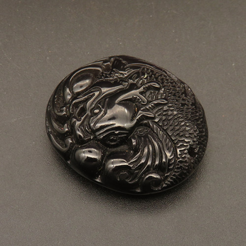 Natural Obsidian Pendants,Dragon Brand,Black,12x34x40mm,Hole:1mm,about 20.3g/pc,1 pc/package,XFPC01418biib-L001