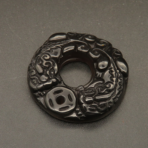 Natural Obsidian Pendants,Donut,Brave Troops,Black,6x32mm,Hole:1.5mm,about 8.4g/pc,1 pc/package,XFPC01419vhov-L001