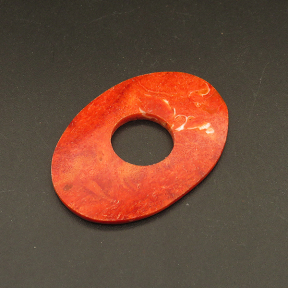 Natural Grass Coral Pendants,Oval Donut,Red,3x35x50mm,Hole:14mm,about 8.1g/pc,1 pc/package,XFPC01426bhia-L001