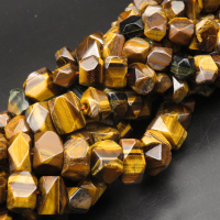 Natural Gold Tiger Eye,Triangular Faceted Square,Dyed,Gold and Brown,9x9x16~11x11x17mm,Hole:1.5mm,about 35pcs/strand,about 153g/strand,1 strand/package,15"(38cm),XBGB04448ajvb-L001
