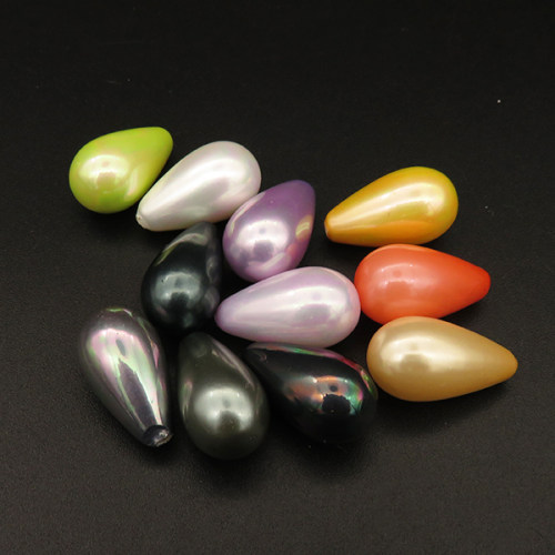 Shell Pearl Beads,Half Hole,Water Droplets,Dyed,Random color mixed,10x18mm,Hole:1mm,about 2.7g/pc,1 pc/package,XBSP00778aaho-L001