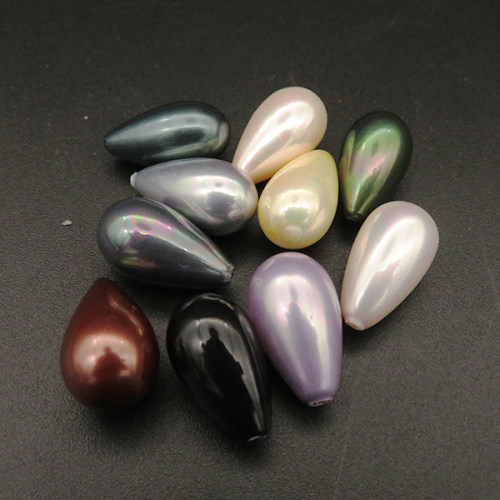 Shell Pearl Beads,Half Hole,Water Droplets,Dyed,Random color mixed,9x15mm,Hole:1mm,about 1.6g/pc,1 pc/package,XBSP00790aaho-L001