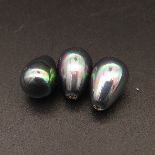 Shell Pearl Beads,Half Hole,Water Droplets,Dyed,AB Dark green,8x12mm,Hole:1mm,about 1.3g/pc,1 pc/package,XBSP00828aahl-L001