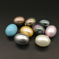Shell Pearl Beads,Half Hole,Egg Shape,Dyed,Random color mixed,11x14mm,Hole:1mm,about 2.5g/pc,1 pc/package,XBSP00839aahm-L001