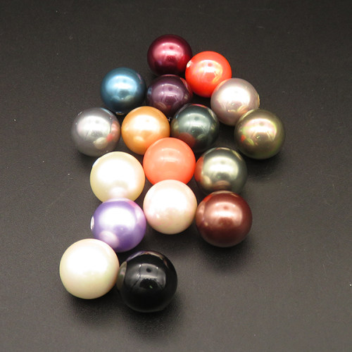 Shell Pearl Beads,Half Hole,Round,Dyed,Random color mixed,14mm,Hole:1mm,about 4.0g/pc,1 pc/package,XBSP00913aahl-L001
