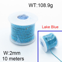 304 Stainless Steel Chain,Square Rhinestone Strass Cup Chain,Lake Blue,2x10000mm,about 108.9g/package,1 Roll/package,6AC300692bnlb-312