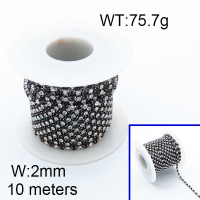 304 Stainless Steel Chain,Square Rhinestone Strass Cup Chain,True Color,2x10000mm,about 75.7g/package,1 Roll/package,6AC300703bplb-312
