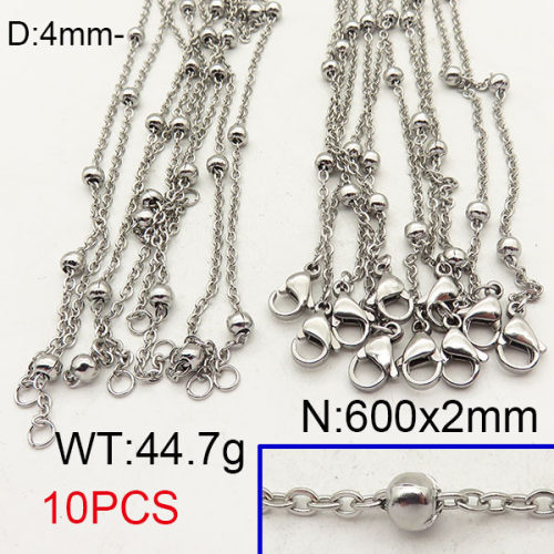 304 Stainless Steel Necklace Making,Cable Satellite Chains,True Color,2x600mm,about 44.7g/package,10 pcs/package,6N2001325vila-452