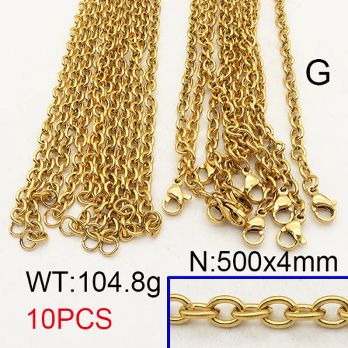 304 Stainless Steel Necklace Making,Cable Chains,Vacuum Plating Gold,4x500mm,about 104.8g/package,10 pcs/package,6N2001326ajlv-452