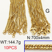 304 Stainless Steel Necklace Making,Cuban Chain,Twisted Curb Chains,Faceted,Vacuum Plating Gold,4x700mm,about 144.7g/package,10 pcs/package,6N2001328bobb-452