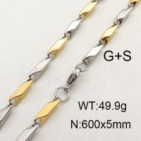 304 Stainless Steel Necklace Making,Bar Link Chains,Vacuum Plating Gold & True Color,5x600mm,about 49.9g/package,1 pc/package,6N2001329bbov-452