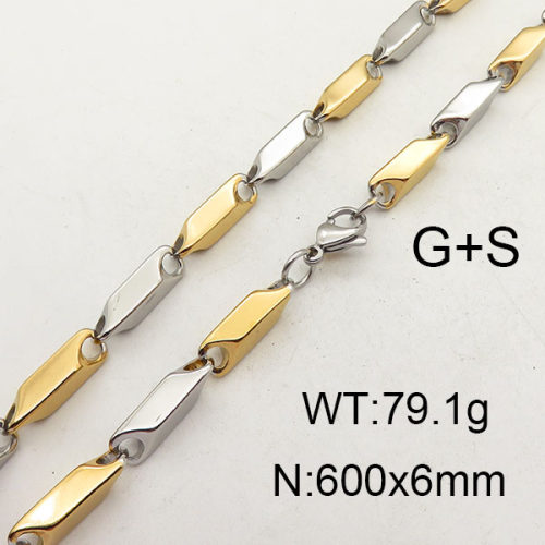 304 Stainless Steel Necklace Making,Bar Link Chains,Vacuum Plating Gold & True Color,6x600mm,about 79.1g/package,1 pc/package,6N2001331ahjb-452