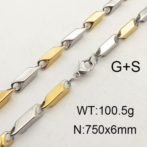 304 Stainless Steel Necklace Making,Bar Link Chains,Vacuum Plating Gold & True Color,6x750mm,about 100.5g/package,1 pc/package,6N2001332vhkb-452