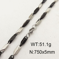 304 Stainless Steel Necklace Making,Bar Link Chains,Vacuum Plating Black & True Color,5x750mm,about 51.1g/package,1 pc/package,6N2001333vhha-452