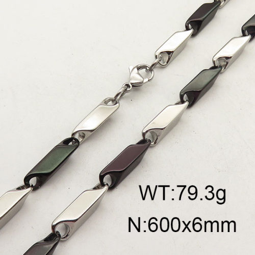 304 Stainless Steel Necklace Making,Bar Link Chains,Vacuum Plating Black & True Color,6x600mm,about 79.3g/package,1 pc/package,6N2001334vhmv-452