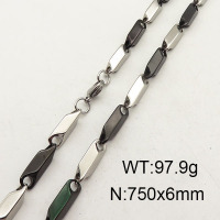 304 Stainless Steel Necklace Making,Bar Link Chains,Vacuum Plating Black & True Color,6x750mm,about 97.9g/package,1 pc/package,6N2001335aivb-452