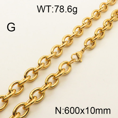 304 Stainless Steel Necklace,Unwelded Cable Chains,Vacuum Plating Gold,10x600mm,about 78.6g/package,1 pc/package,6N2001575ahlv-641