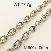304 Stainless Steel Necklace,Unwelded Cable Chains,True Color,10x600mm,about 77.7g/package,1 pc/package,6N2001576bhva-641