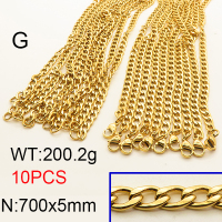 304 Stainless Steel Necklace Making,Cuban Chains,Twisted Curb Chains,Vacuum Plating Gold,5x700mm,about 200.2g/package,10 pcs/package,6N2001577bpvb-641