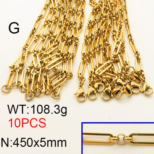 304 Stainless Steel Necklace Making,Unwelded with Spool Oval Figaro Link Chains,Vacuum Plating Gold,5x450mm,about 108.3g/package,10 pcs/package,6N2001578bnlb-641