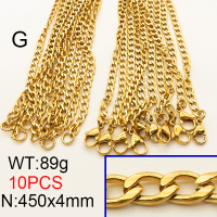 304 Stainless Steel Necklace,Cuban Chains,Twisted Curb Chains,Vacuum Plating Gold,4x450mm,about 89g/package,10 pcs/package,6N2001581vkla-641