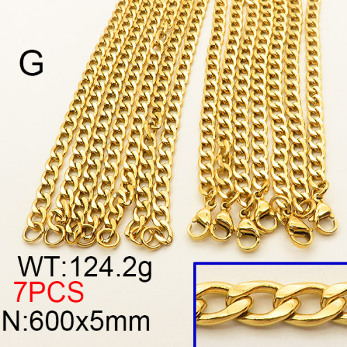 304 Stainless Steel Necklace,Cuban Chains,Twisted Curb Chains,Vacuum Plating Gold,5x600mm,about 124.2g/package,7 pcs/package,6N2001583vlma-641