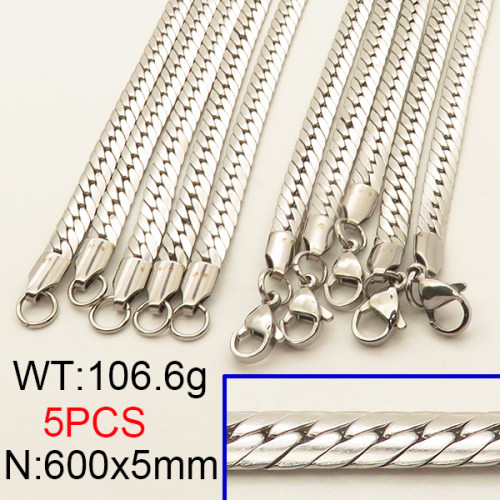 304 Stainless Steel Necklace,Cuban Link Chains,Chunky Curb Chains,Unwelded,True Color,5x600mm,about 106.6g/package,5 pcs/package,6N2001585vkla-641