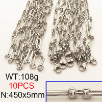304 Stainless Steel Necklace Making,Unwelded with Spool Oval Figaro Link Chains,True Color,5x450mm,about 108g/package,10 pcs/package,6N2001586albv-641