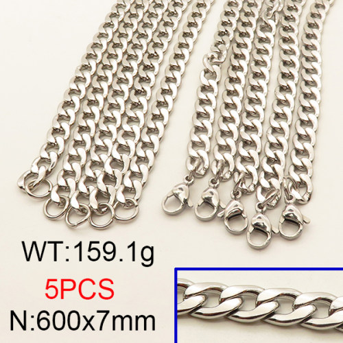 304 Stainless Steel Necklace,Cuban Chains,Twisted Curb Chains,True Color,7x600mm,about 159.1g/package,5 pcs/package,6N2001587aiil-641