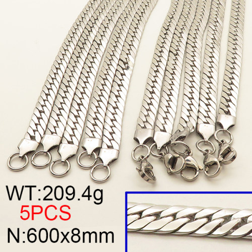 304 Stainless Steel Necklace,Cuban Link Chains,Chunky Curb Chains,Unwelded,True Color,8x600mm,about 209.4g/package,5 pcs/package,6N2001589vkla-641
