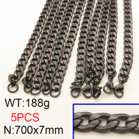 304 Stainless Steel Necklace,Cuban Chains,Twisted Curb Chains,Vacuum Plating Back,7x700mm,about 188g/package,5 pcs/package,6N2001591bkab-641
