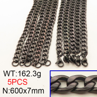 304 Stainless Steel Necklace,Cuban Chains,Twisted Curb Chains,Vacuum Plating Back,7x600mm,about 162.3g/package,5 pcs/package,6N2001595ajnl-641