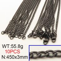 304 Stainless Steel Necklace,Cuban Chains,Twisted Curb Chains,Vacuum Plating Back,3x450mm,about 55.8g/package,10 pcs/package,6N2001596ajlv-641