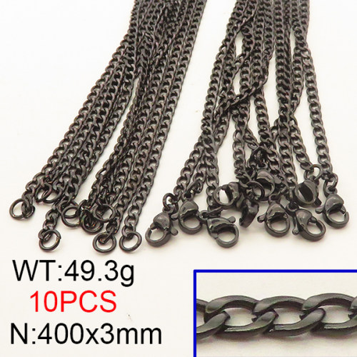 304 Stainless Steel Necklace,Cuban Chains,Twisted Curb Chains,Vacuum Plating Back,3x400mm,about 49.3g/package,10 pcs/package,6N2001597ajvb-641