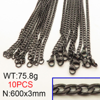 304 Stainless Steel Necklace,Cuban Chains,Twisted Curb Chains,Vacuum Plating Back,3x600mm,about 75.8g/package,10 pcs/package,6N2001598vkla-641