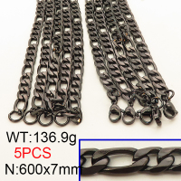 304 Stainless Steel Necklace,Figaro Twisted Chain,Vacuum Plating Back,7x600mm,about 136.9g/package,5 pcs/package,6N2001599bkab-641