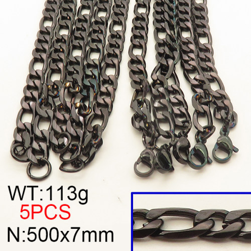 304 Stainless Steel Necklace,Figaro Twisted Chain,Vacuum Plating Back,7x500mm,about 113g/package,5 pcs/package,6N2001600ajlv-641