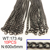 304 Stainless Steel Necklace,Cuban Chains,Twisted Curb Chains,Vacuum Plating Back,5x600mm,about 173.4g/package,10 pcs/package,6N2001602amla-641