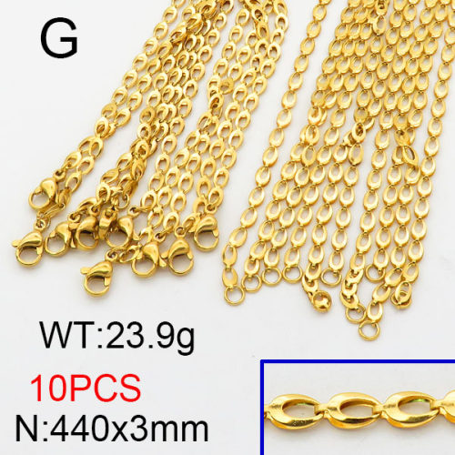 304 Stainless Steel Necklace Making,Oval Bar Link Chain,Vacuum Plating Gold,3x440mm,about 23.9g/package,10 pcs/package,6N2001751ajlv-312