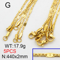 304 Stainless Steel Necklace Making,Cardano Chains,with Spool,Soldered,Vacuum Plating Gold,2x440mm,about 17.9g/package,5 pcs/package,6N2001752ahlv-312