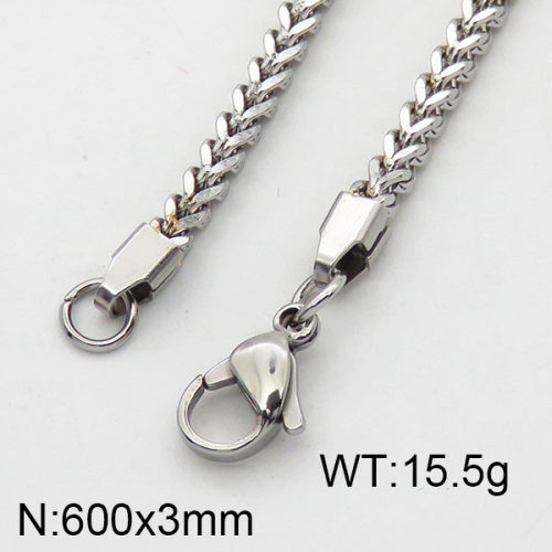 304 Stainless Steel Necklace,Wheat Chains,Foxtail Chain,True Color,3x600mm,about 15.5g/package,1 pc/package,6N2001755baka-312